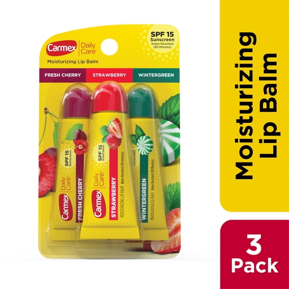 Carmex Daily Care Moisturizing Lip Balm Tubes, SPF 15, Multi-Flavor Lip Balm, 3 Count