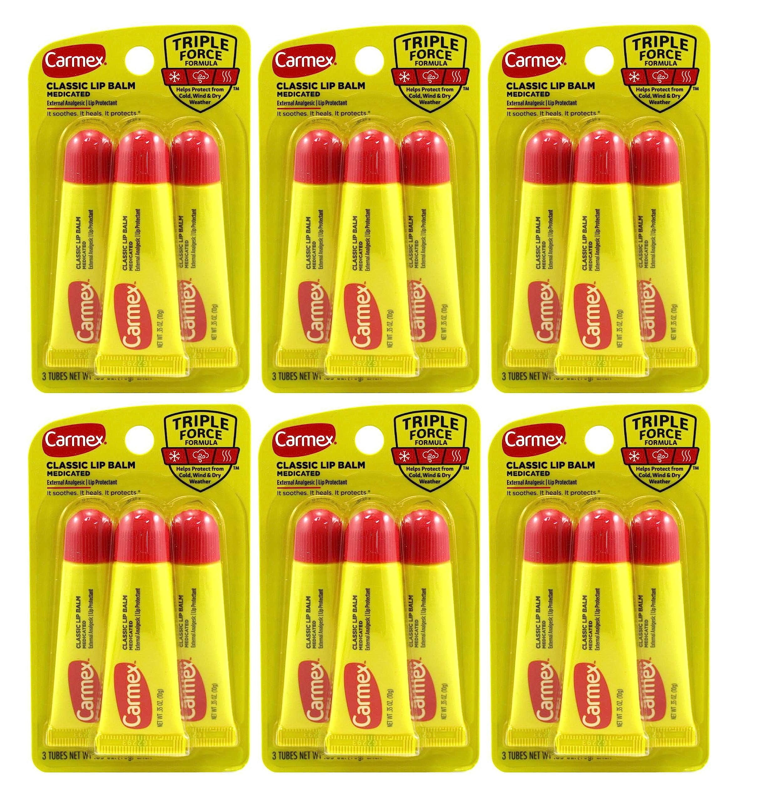 Carmex Lip Balm Tube Classic Medicated 0.35 Ounce 3 Count (10.3Ml) (Pack Of 6)