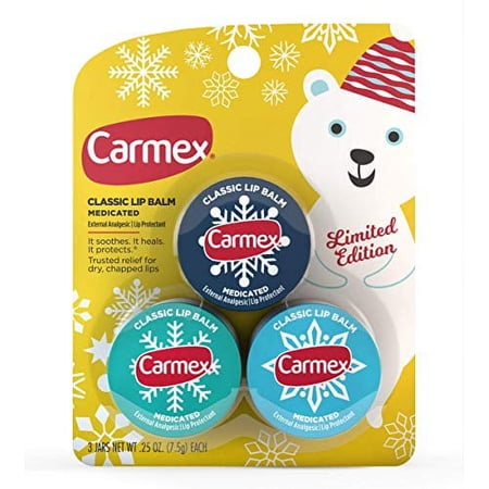 Carmex Medicated Lip Balm Jar, Limited Edition Holiday Lip Balm Pack of 3 (1)