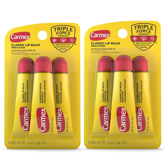 Carmex Medicated Lip Balm Tubes, Lip Moisturizer For Dry, Chapped Lips, 0.35 Oz - (2 Packs Of 3)