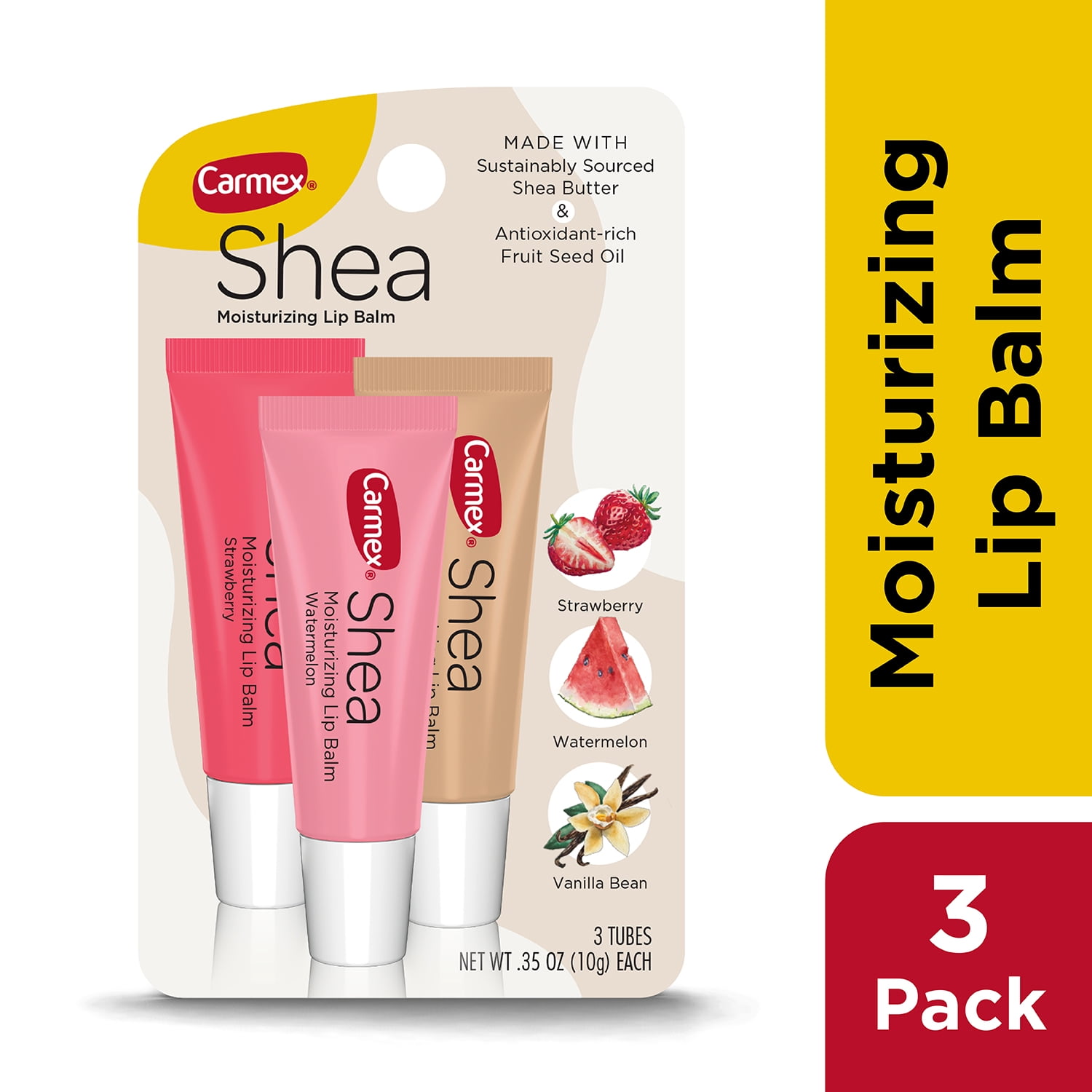 Carmex Shea Moisturizing Lip Balm Trio - Strawberry, Watermelon, Vanilla Bean