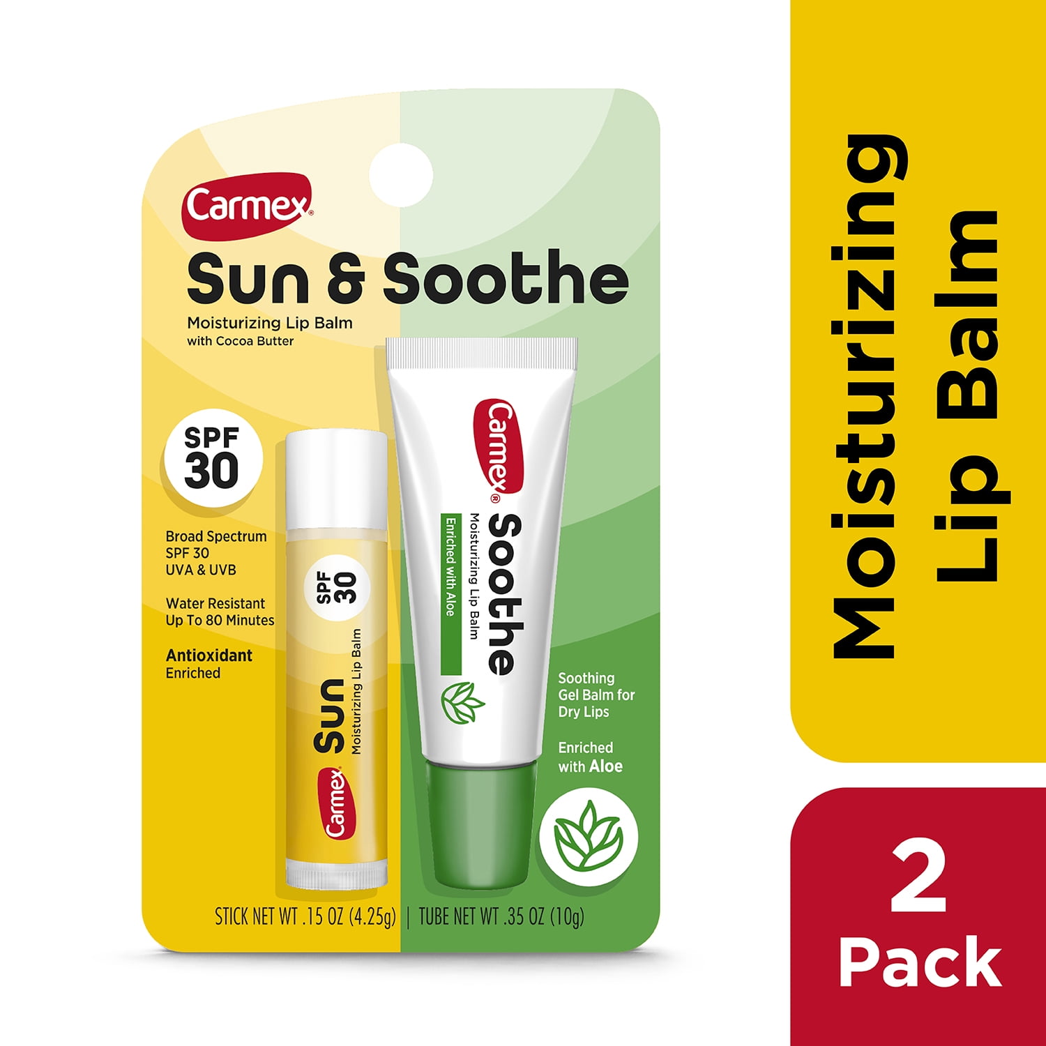 Carmex Sun & Soothe Moisturizing Lip Balm, 2 CT