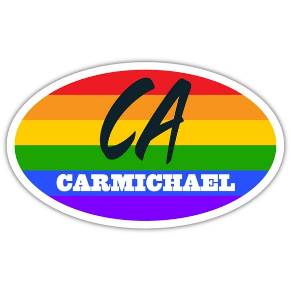 Carmichael CA California Sacramento County Rainbow Pride Flag 6 Stripes Pride Flag Euro Decal Bumper Sticker 3M Vinyl 3" x 5"