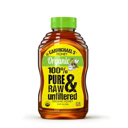 Carmichael's Honey Organic Raw Unfiltered Honey, 16 oz Squeeze Bottle – 100% Pure for Drizzling, Spreading, and Sweetening