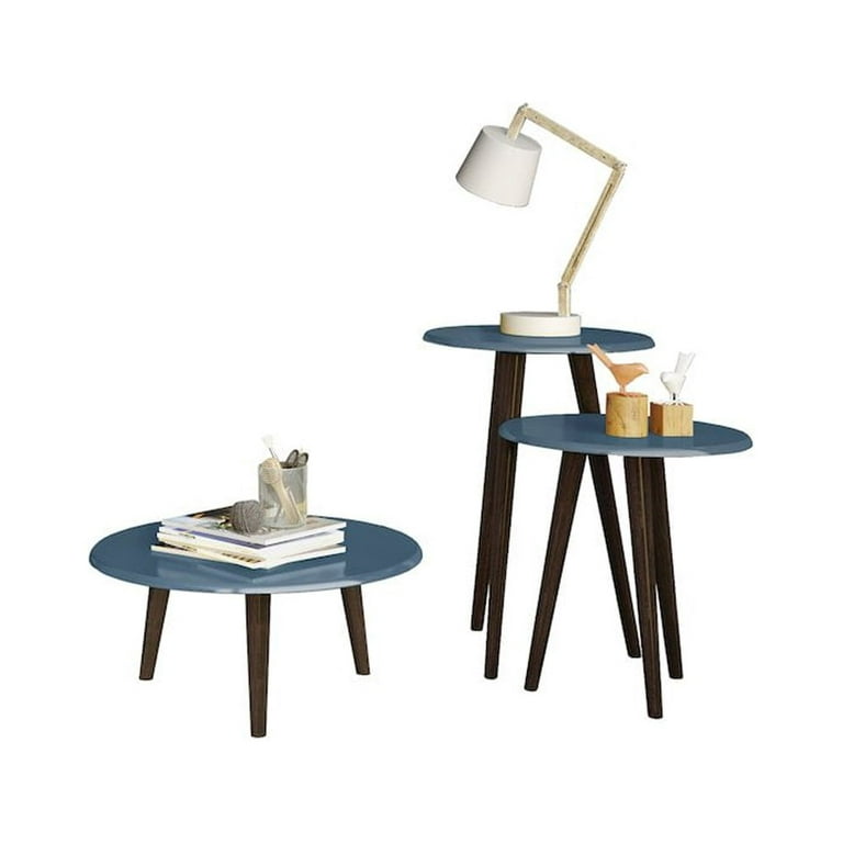 Carmine Mid Century - Modern End Tables - Set of 3 in Aqua Blue with Solid  Wood Splayed Legs