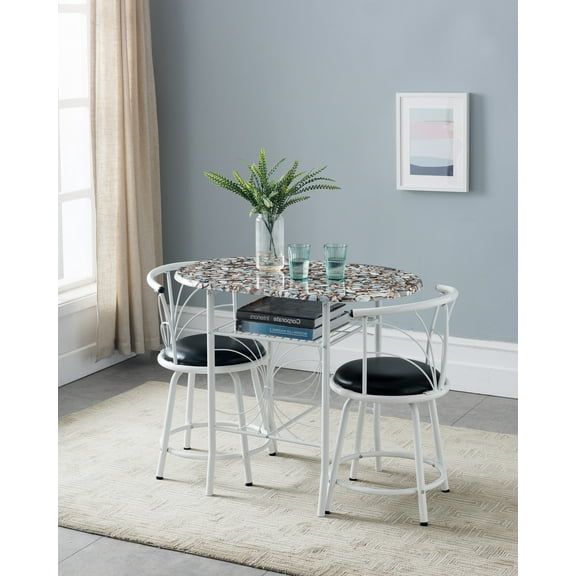 Carmona 3 Piece Transitional Pub Set, (Table with Storage & 2 Faux Leather Stools)