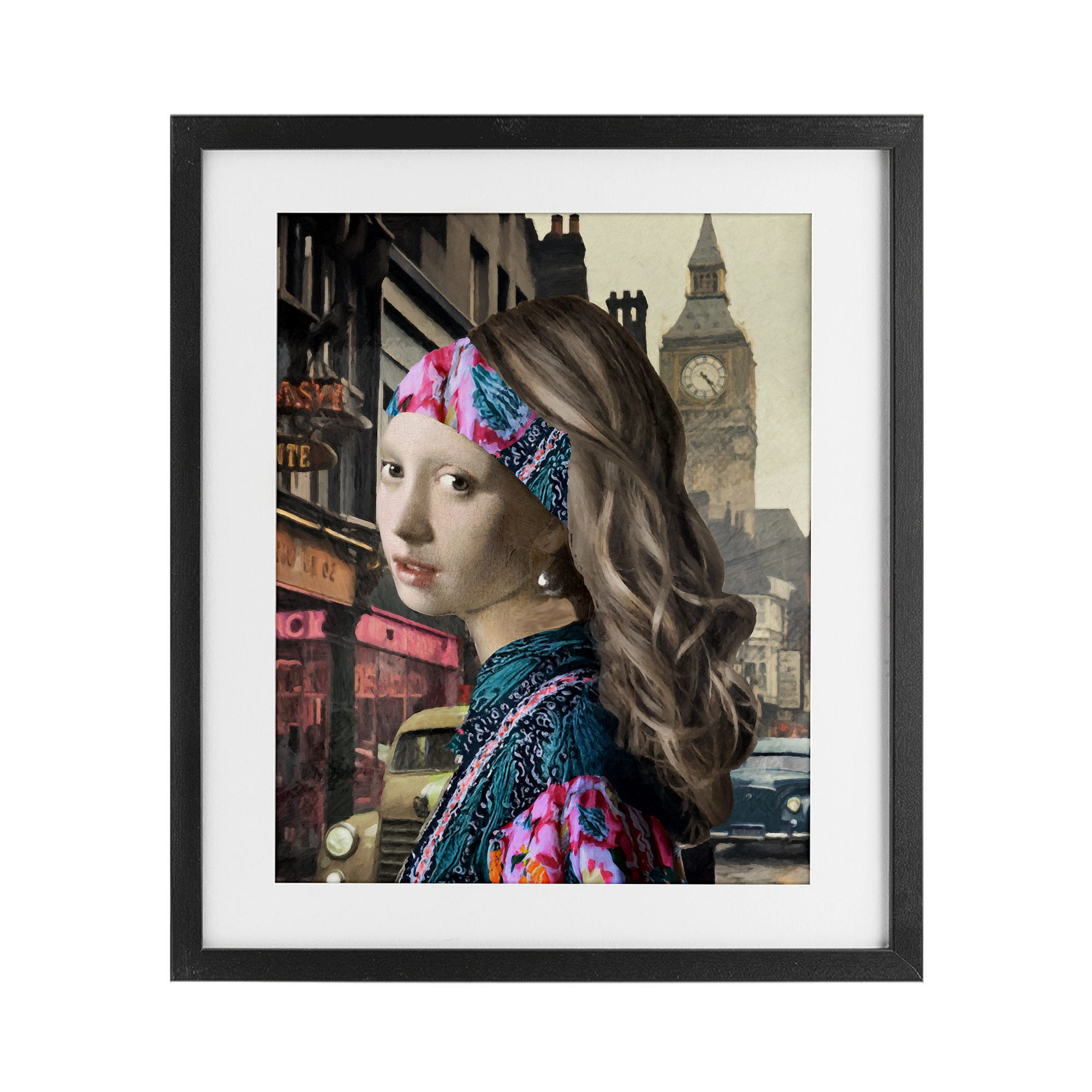 Carnaby Street Remix Painting Black Framed Print Under Glass, design by Sasha