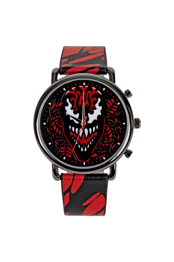 Face and Symbiote Watch with Faux Leather Strap