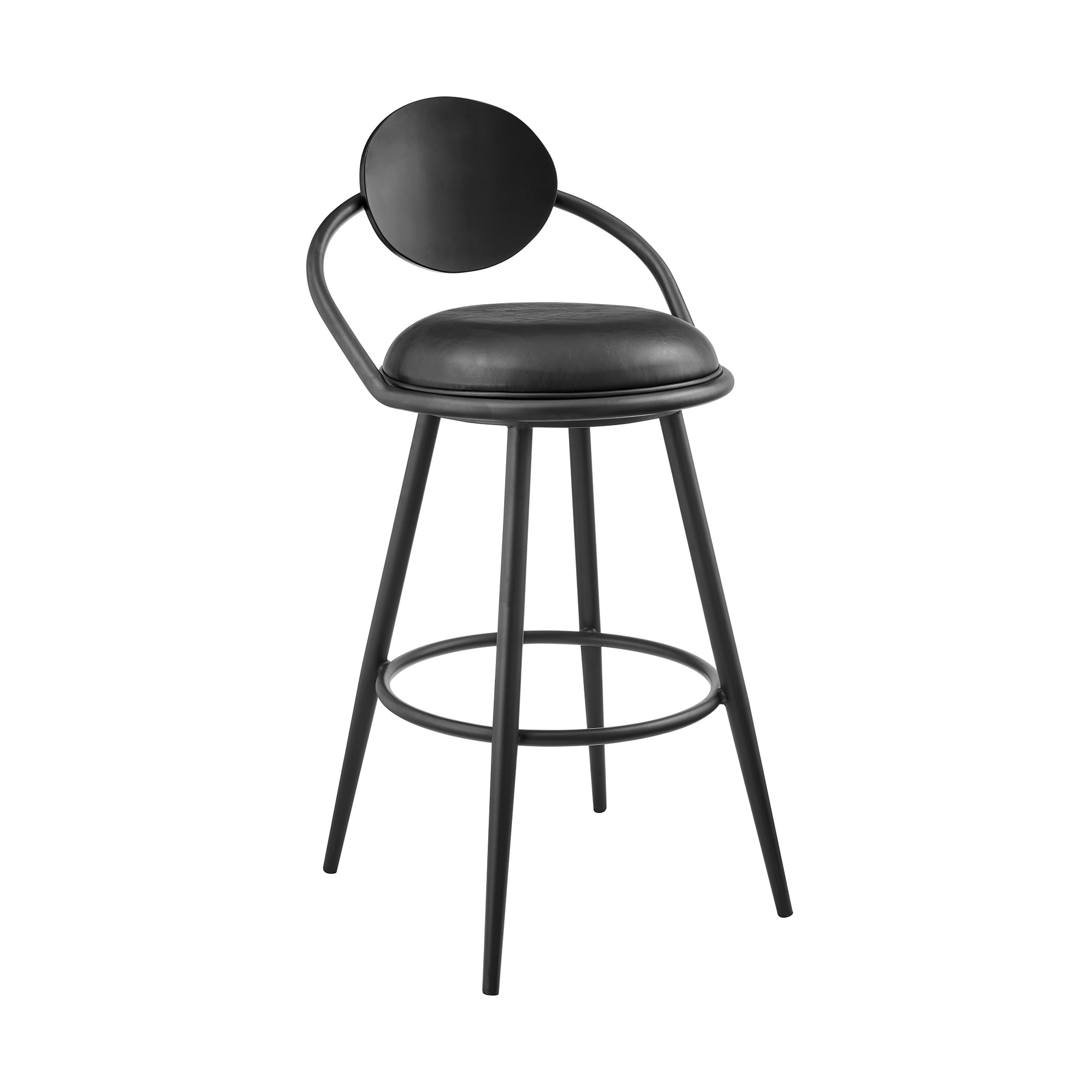 Carnation 26" Swivel Counter Stool in Black Iron with Vintage Black Faux Leather and Black Wood Back