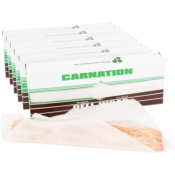 Carnation 3000 Pcs White Deli Wrap Wax Paper Sheets - 15" x 10.75" Pre-Cut, Interfolded Food Paper Sheets - for Basket Liners, Sandwich Wrapping - Grease and Oil-Resistant, Non-Stick, Microwave-Safe