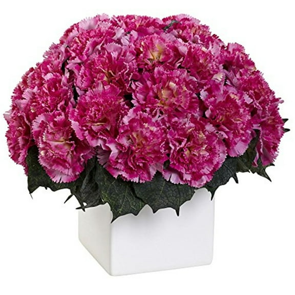 Nearly Natural Carnation Arrangement with Vase