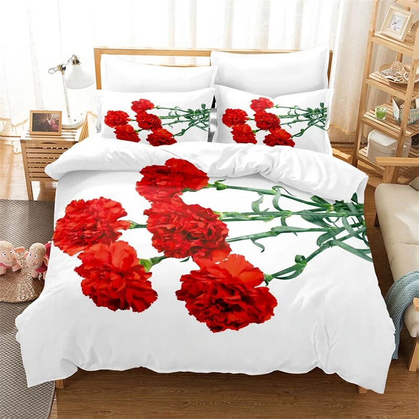 Carnation Bedding Set 3pcs 2pcs Duvet Cover Set King Size Pink Flower