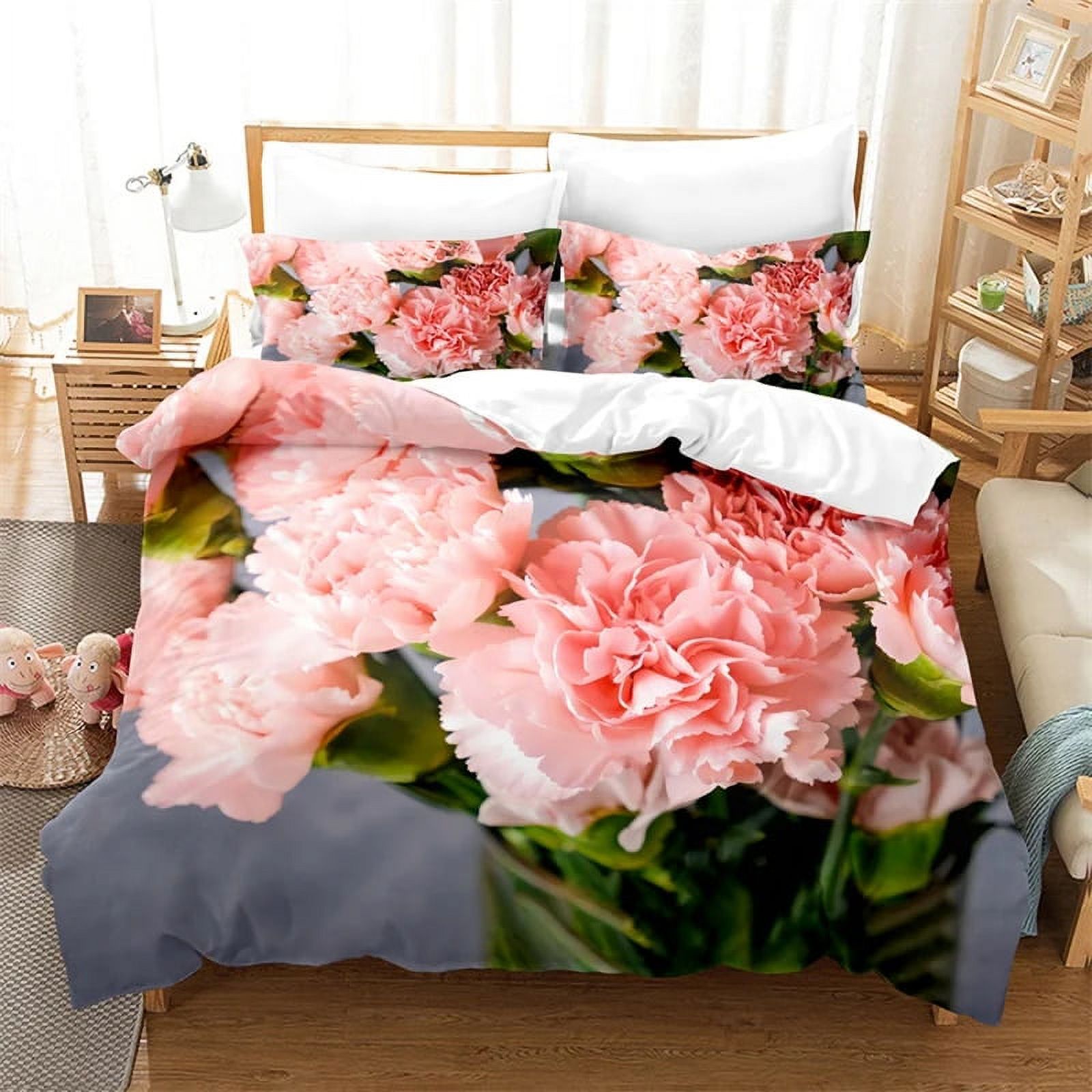 Carnation Bedding Set 3pcs 2pcs Duvet Cover Set King Size Pink Flower