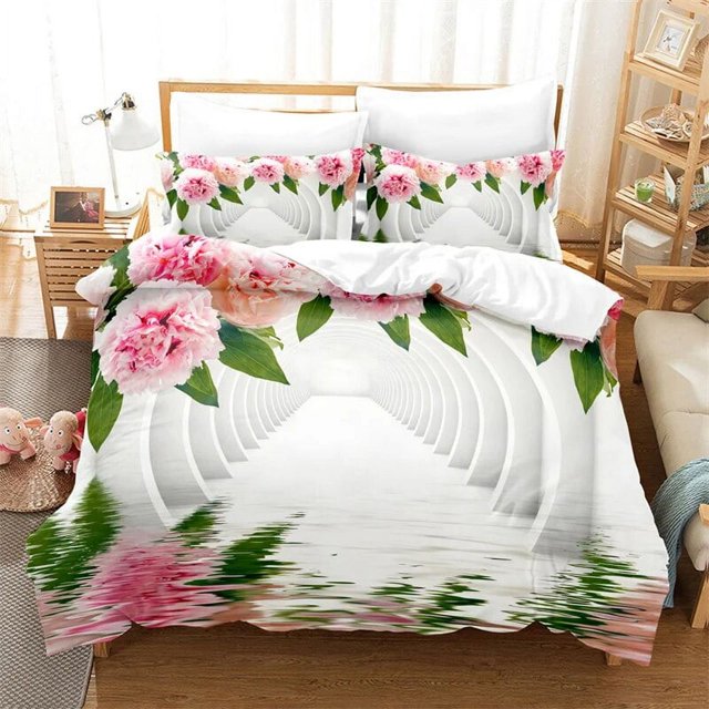 Carnation Bedding Set 3pcs 2pcs Duvet Cover Set King Size Pink Flower ...