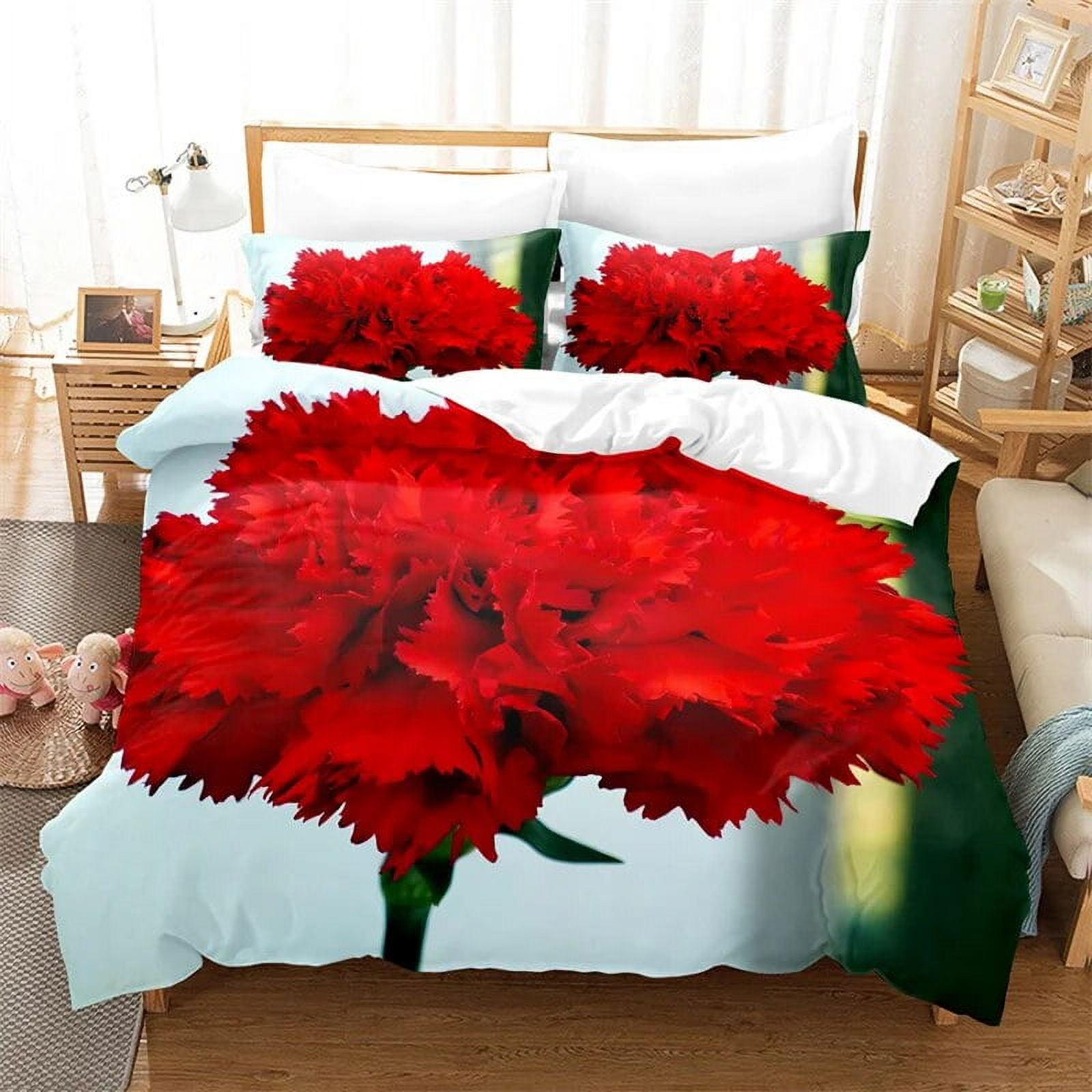 Carnation Bedding Set 3pcs 2pcs Duvet Cover Set King Size Pink Flower