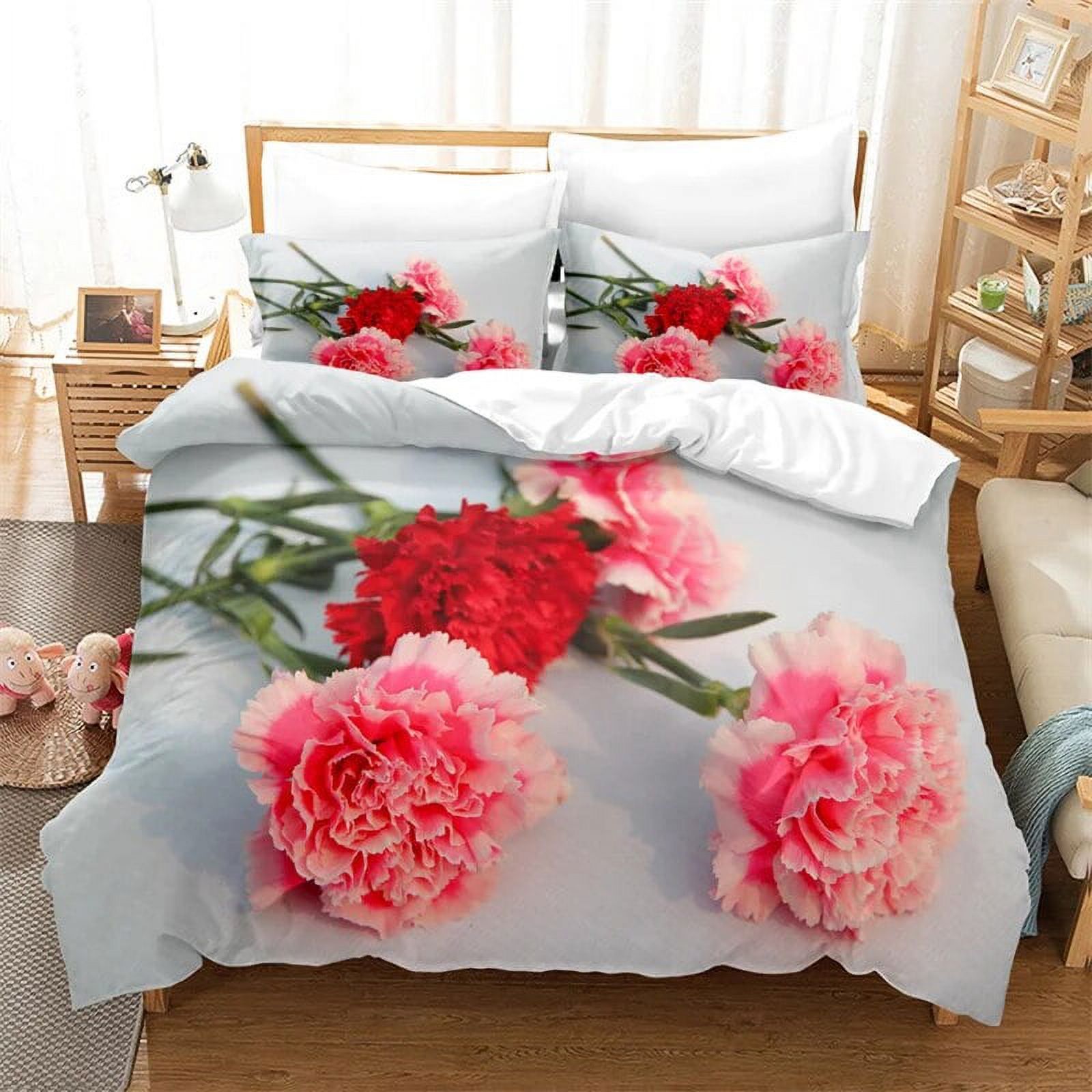 Carnation Bedding Set 3pcs 2pcs Duvet Cover Set King Size Pink Flower