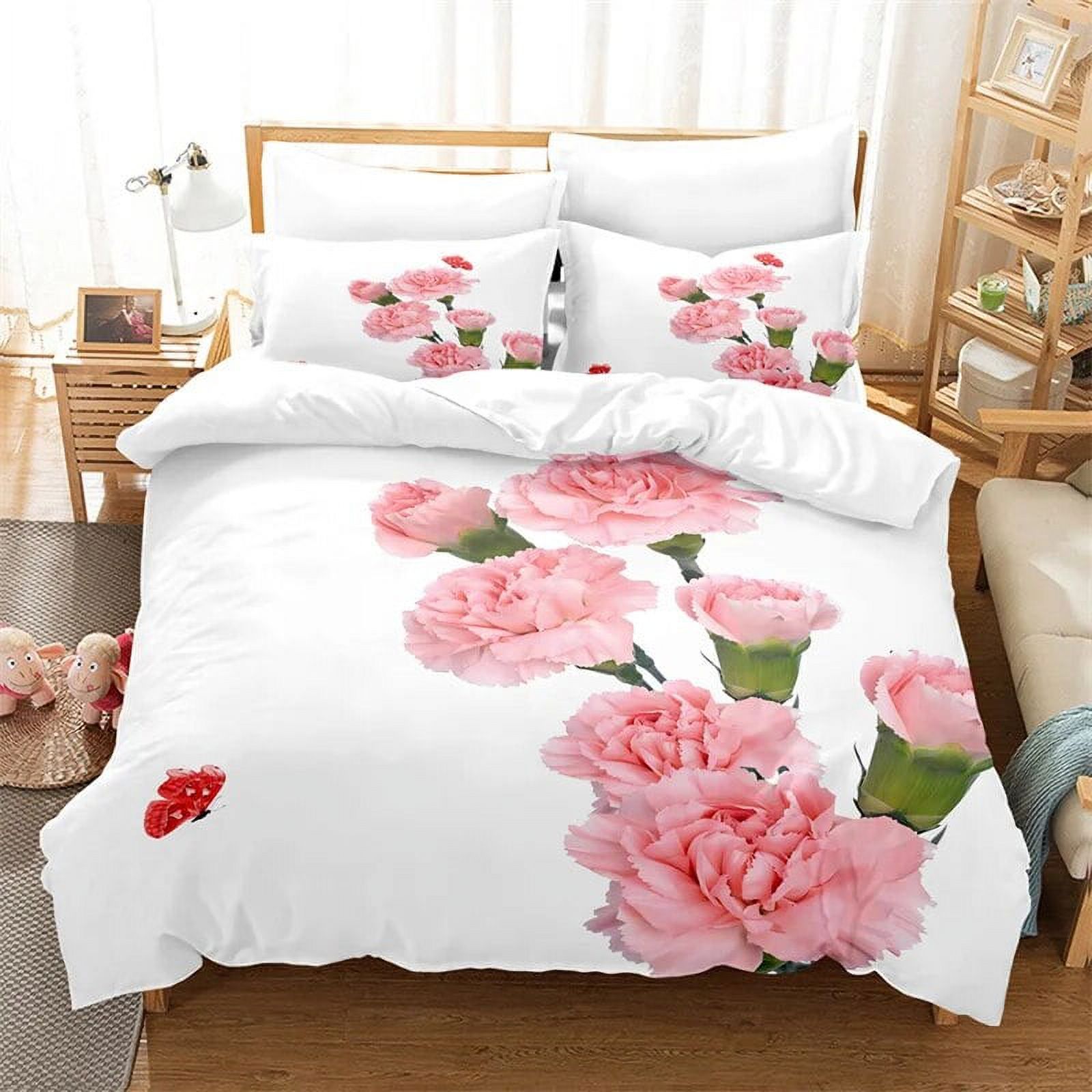 Carnation Bedding Set 3pcs 2pcs Duvet Cover Set King Size Pink Flower ...