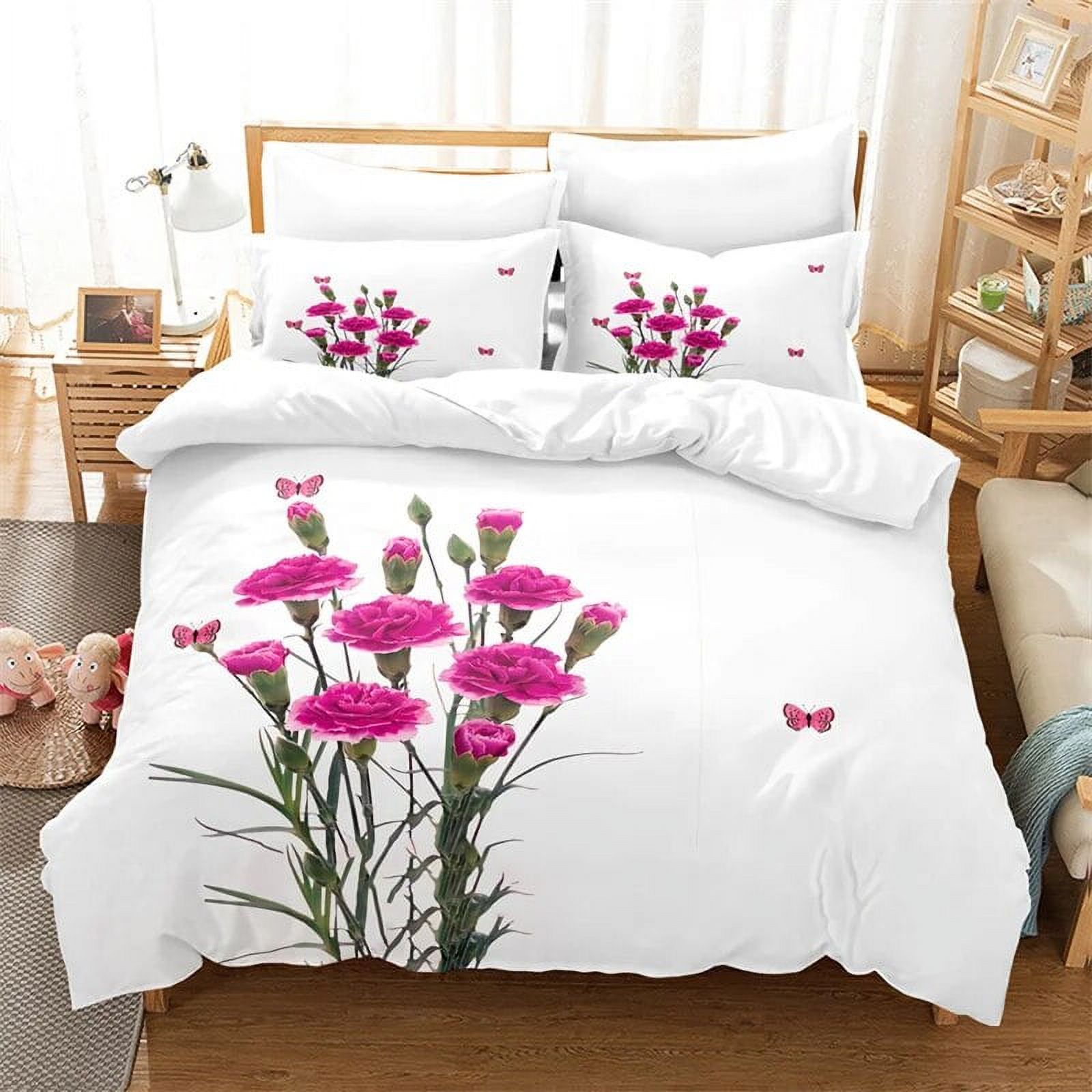 Carnation Bedding Set 3pcs 2pcs Duvet Cover Set King Size Pink Flower