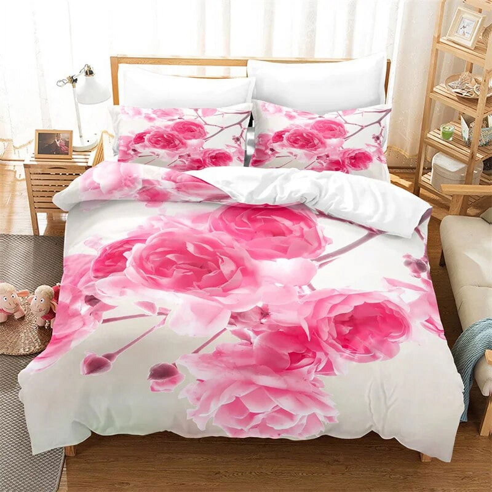 Carnation Bedding Set 3pcs 2pcs Duvet Cover Set King Size Pink Flower