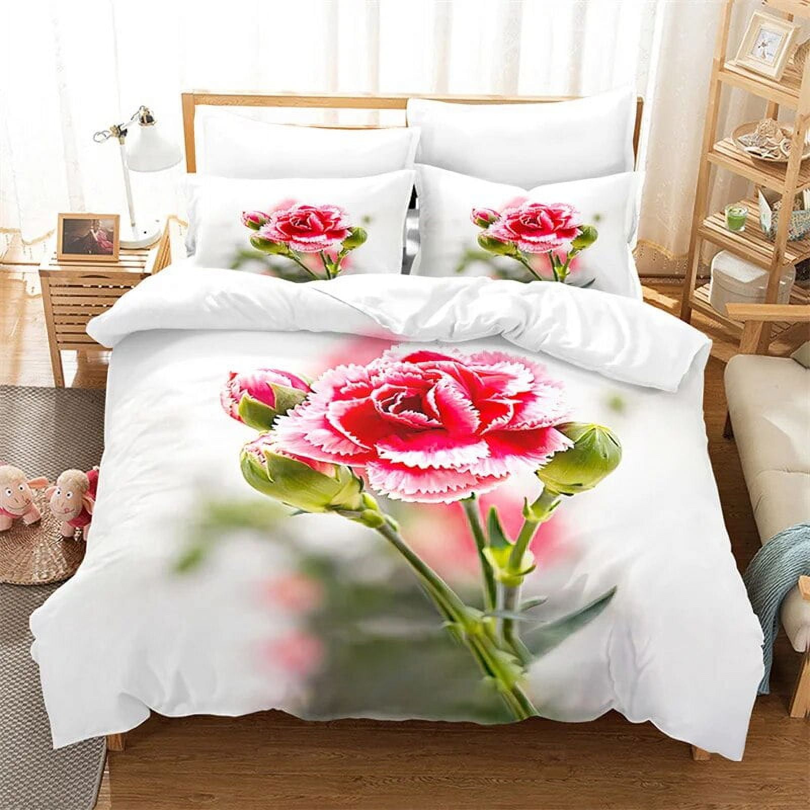 Carnation Bedding Set 3pcs 2pcs Duvet Cover Set King Size Pink Flower