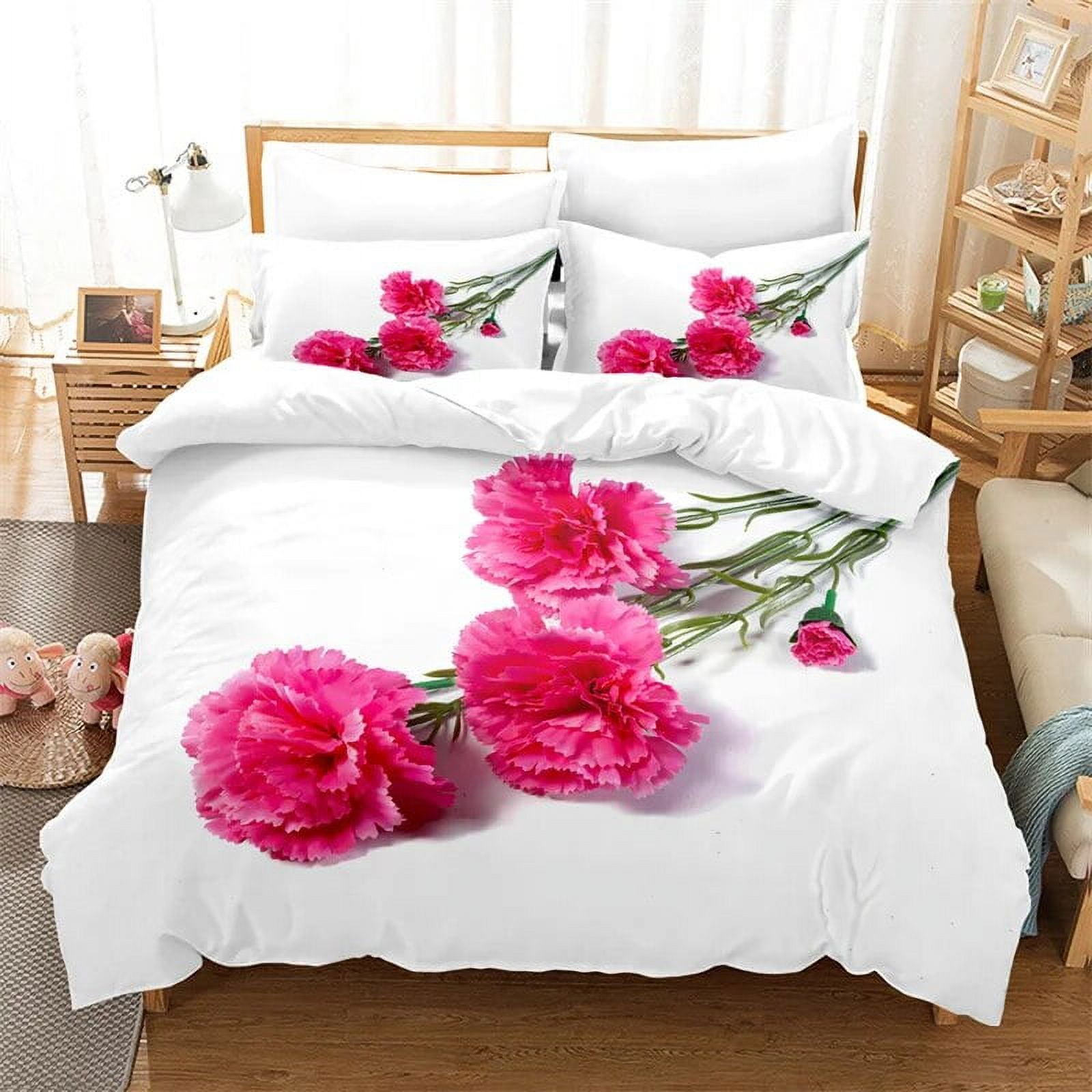Carnation Bedding Set 3pcs 2pcs Duvet Cover Set King Size Pink Flower