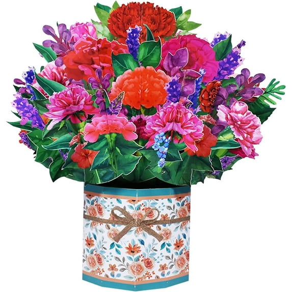 Carnation Bouquet Pop Up Card, Flower 3D Greeting Card with Envelope for Any Occasion, Birthday, Mother's Day, Anniversary, Valentines Day, Foldable Flower Cards for Mother or Loved Ones