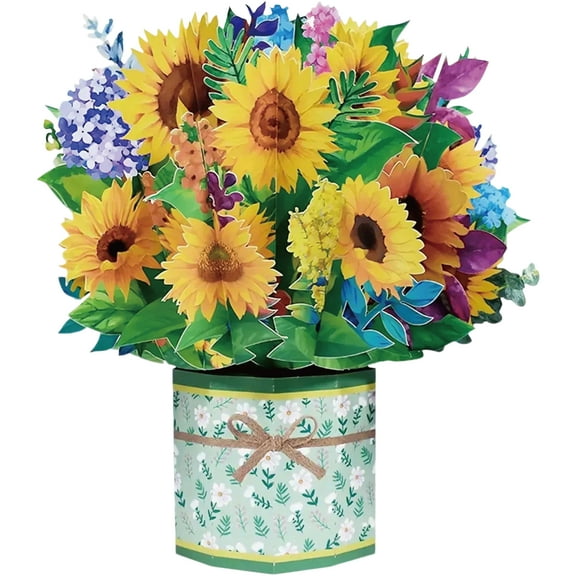 Cmfohlke Sunflower Bouquet Pop-Up Greeting Cards, Foldable Flower Cards, Sunflower Bouquet