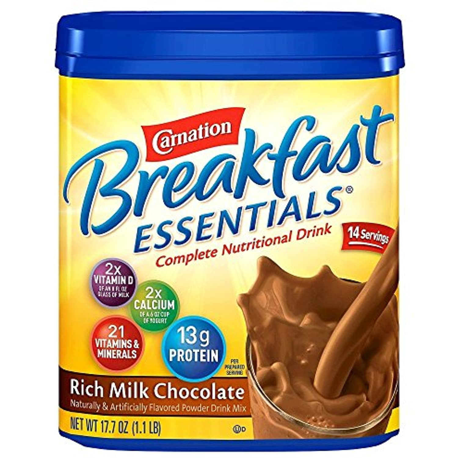 Carnation Breakfast Essentials Chocolate Powder, 17.7Ounce Canisters