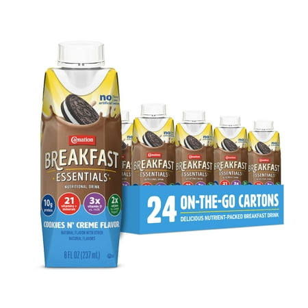 Carnation Breakfast Essentials Complete Nutritional Drink Cookies N Crème Flavor 8 Oz Bottle 24 Ct