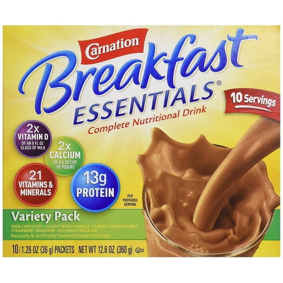 Carnation Breakfast Essentials Complete Nutritional Drink, Variety Pack, 36 gram Individual Packet, 60 Count