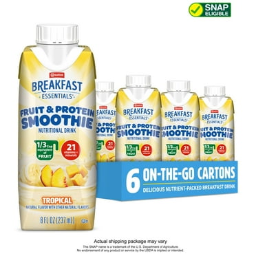 Carnation Breakfast Essentials Fruit & Protein Smoothie Nutritional Drink Shakes, Tropical, 8 fl oz, 6 Pack