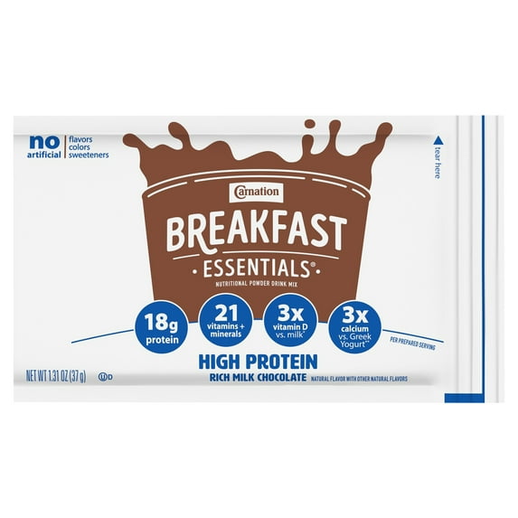 Carnation Breakfast Essentials High Protein Nutritional Breakfast Drink Mix, Chocolate, 8 Packets