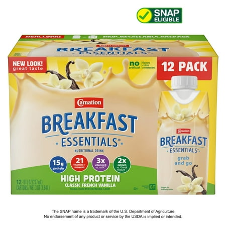Carnation Breakfast Essentials High Protein Nutritional Drink Shakes, Classic French Vanilla Breakfast Shakes, 8 fl oz, 12 Pack