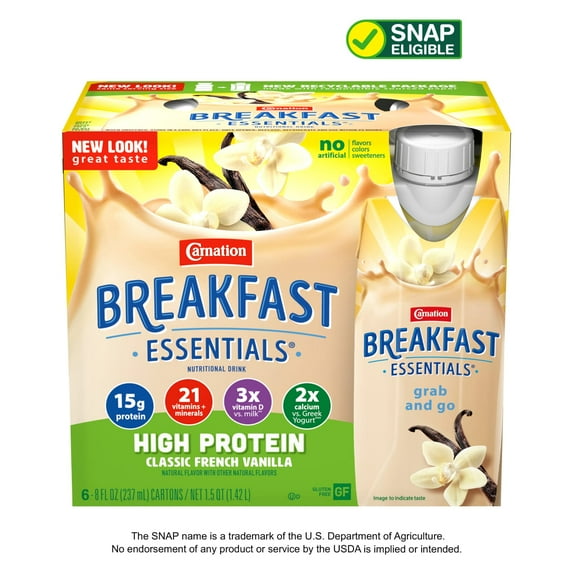 Carnation Breakfast Essentials High Protein Nutritional Drink Shakes, Classic French Vanilla Breakfast Shake, 8 fl oz, 6 Pack