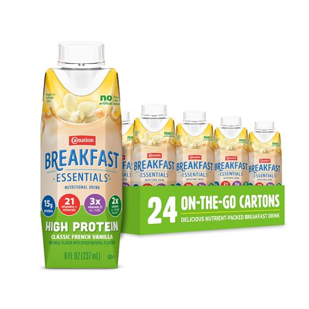 Carnation Breakfast Essentials High Protein Ready-to-Drink, Classic French Vanilla, 8 FL OZ Carton (Pack of 24) (Packaging May Vary)