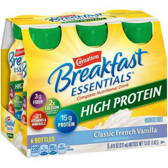 Carnation Breakfast Essentials ? High Protein Ready to Drink, Classic French Vanilla, 8 Fl Oz Bottle, 6 Pack (Pack of 4)