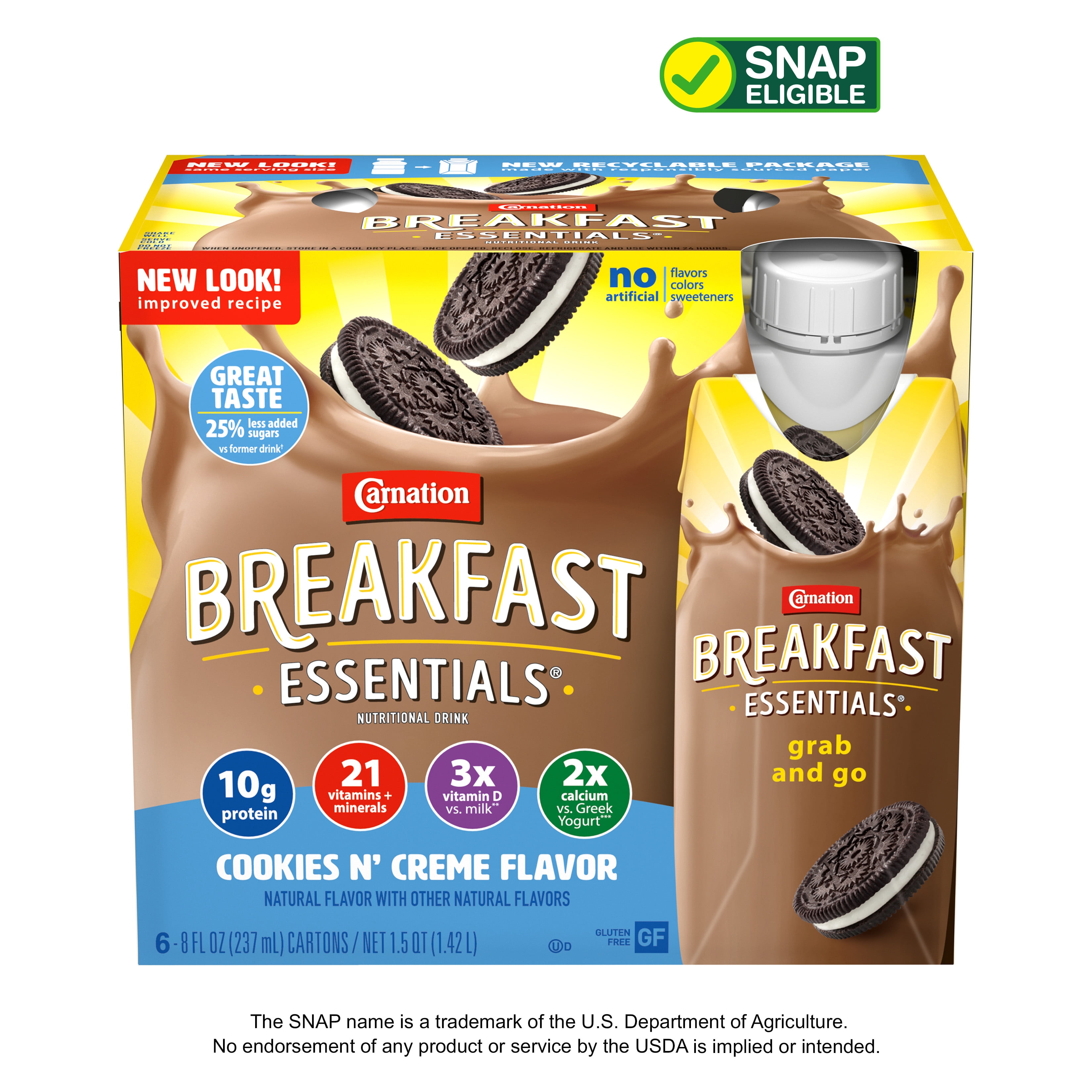 Carnation Breakfast Essentials Nutritional Drink, Cookies n Crme, 10 g Protein, 6 - 8 fl oz Cartons