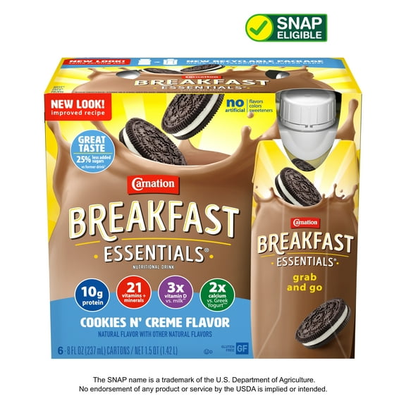 Carnation Breakfast Essentials Nutritional Drink, Cookies n Crème, 10 g Protein, 6 - 8 fl oz Cartons
