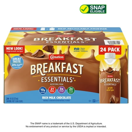 Carnation Breakfast Essentials Nutritional Drink, Rich Milk Chocolate, 10 g Protein, 24 - 8 fl oz Cartons
