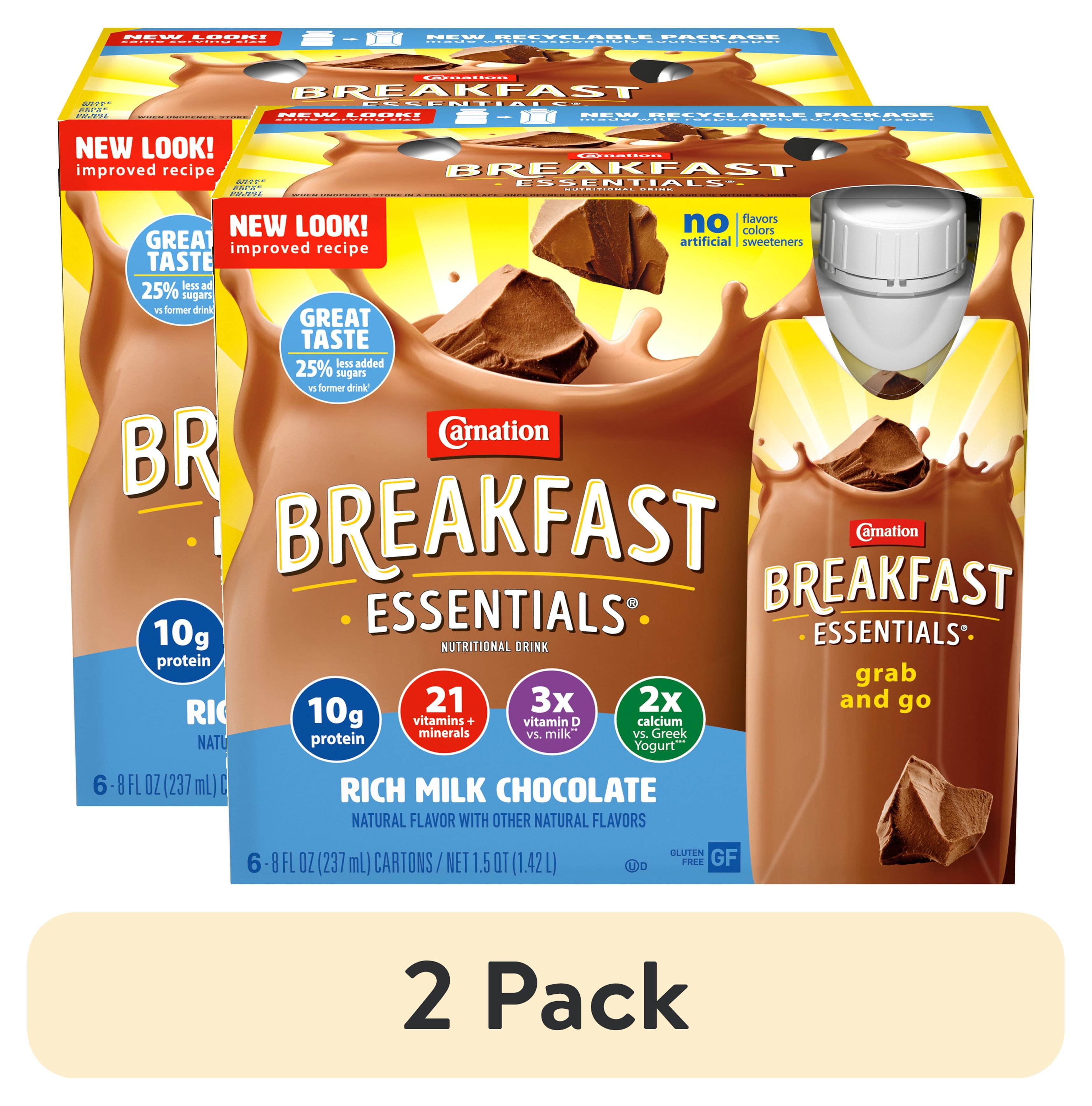 (2 pack) Carnation Breakfast Essentials Nutritional Drink, Rich Milk Chocolate, 10 g Protein, 6 - 8 fl oz Cartons