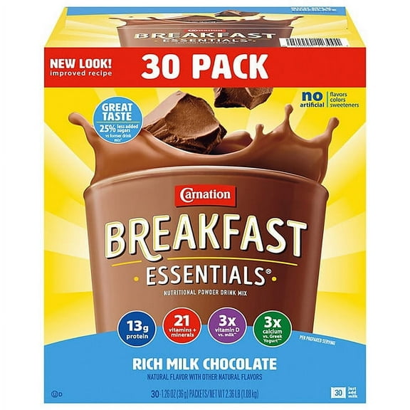 carnation breakfast essentials nutritional drink mix chocolate 30 ct