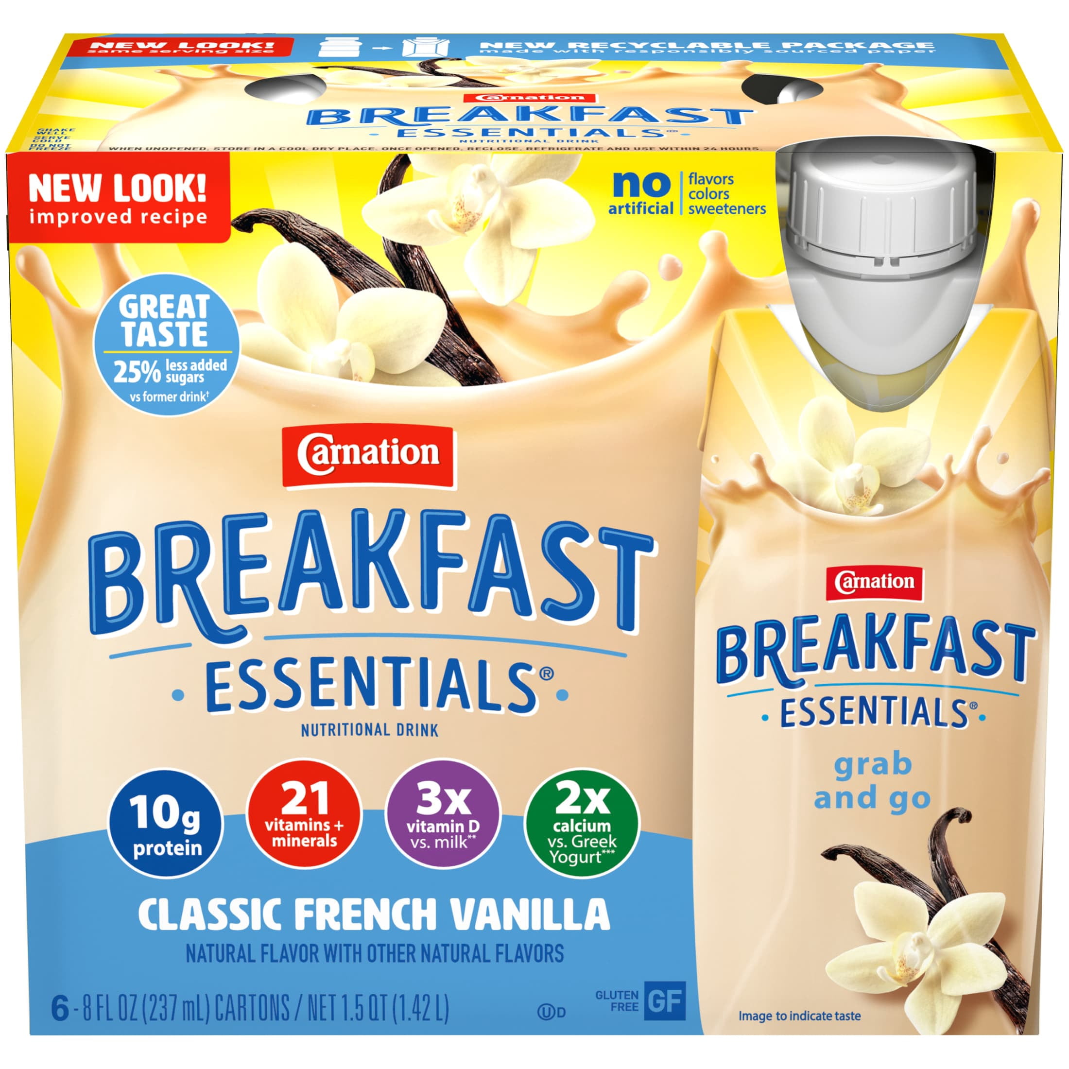 Carnation Breakfast Essentials Nutritional Protein-Packed Drink Shakes, Classic French Vanilla Breakfast Shake, 8 fl oz, 6 Pack
