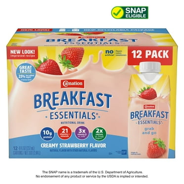 Carnation Breakfast Essentials Nutritional Protein-Packed Drink Shakes, Creamy Strawberry, 8 fl oz, 12 Pack