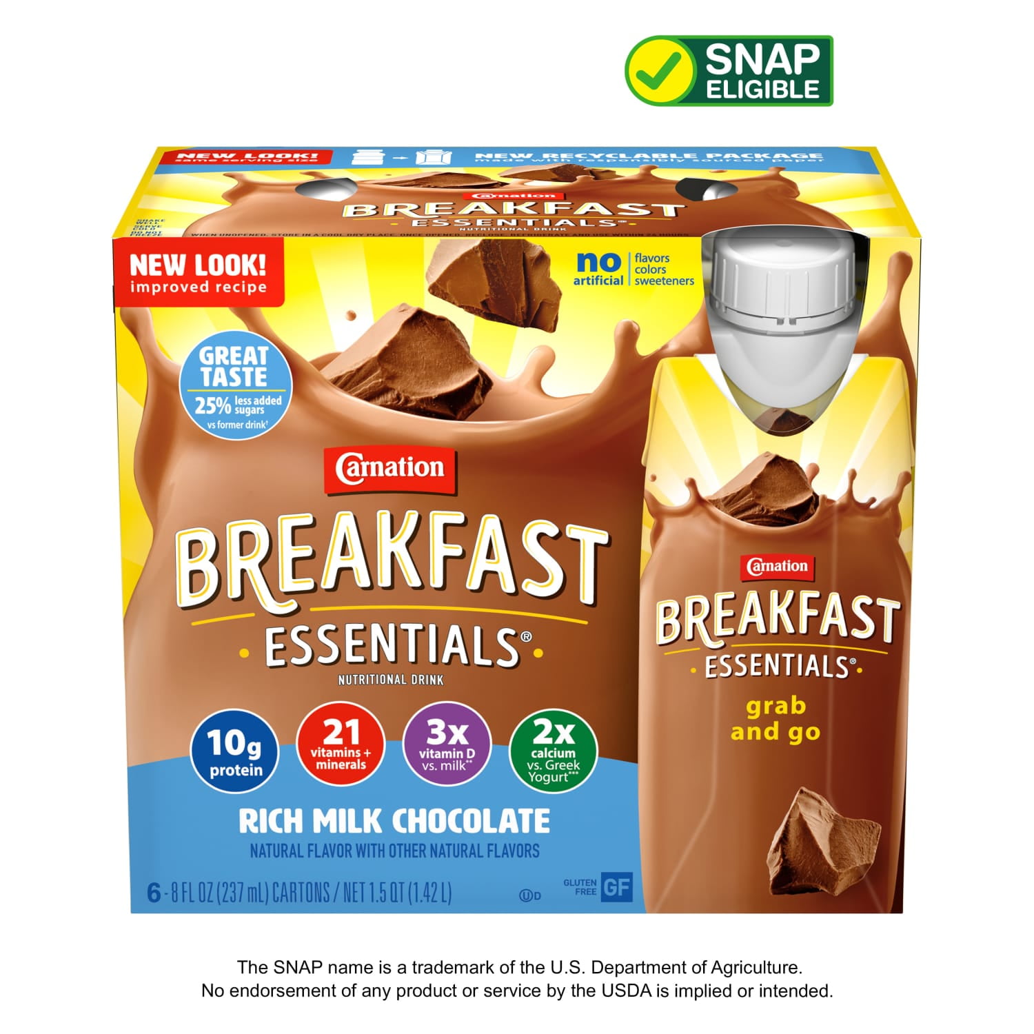 Carnation Breakfast Essentials Nutritional Protein-Packed Drink Shakes, Rich Milk Chocolate, 8 fl oz, 6 Pack