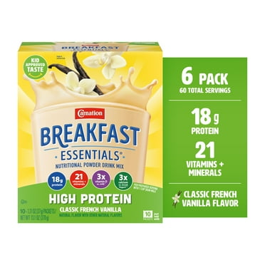 Carnation Breakfast Essentials Powder High Protein Nutritional Shake Drink Mix Packets, Classic French Vanilla, 10 Count