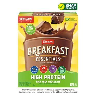 Carnation Breakfast Essentials Powder High Protein Nutritional Shake Drink Mix Packets, Rich Milk Chocolate, 10 Count