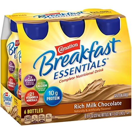 Carnation Breakfast Essentials Ready-To-Drink, Rich Milk Chocolate, 8 Fl Oz Bottle, 24 Pack