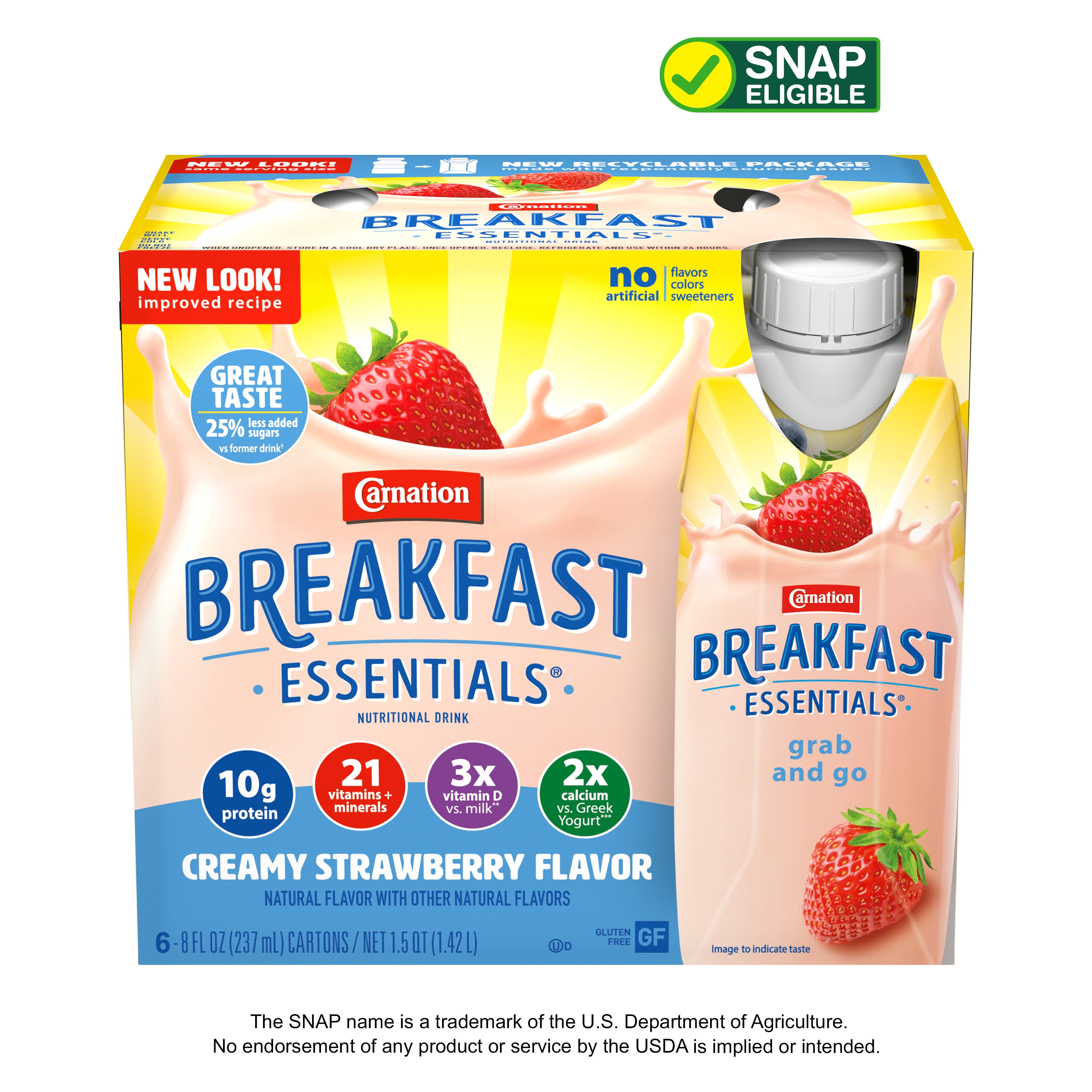 Carnation Breakfast Essentials Ready to Drink Nutritional Breakfast Drink, Creamy Strawberry, 6 - 8 FL OZ Bottles