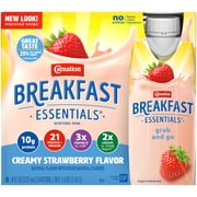 Carnation Breakfast Essentials Nutritional Protein-Packed Drink Shakes, Creamy Strawberry Breakfast Shake, 8 fl oz, 6 Pack