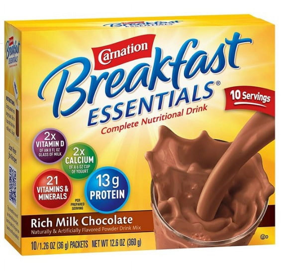 Carnation Breakfast Essentials Rich Milk Chocolate Flavor Powder 36 Gram Container Individual Packet, Nestle Healthcare Nutrition, 11004656 - Box of 10